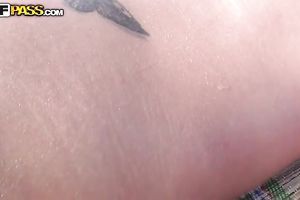 Amateur blond lets a fellow play with her holes on a beach