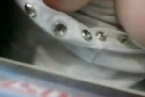 Bosomy pale bodied girlfriend flashes her mangos at the store