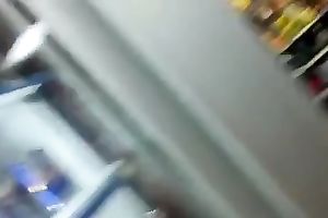 Bosomy pale bodied girlfriend flashes her mangos at the store