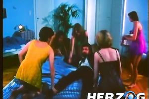 A bunch of horny college gals with curly wet cracks playing with one dick