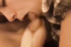 Amateur redhead hussy sucks a lascivious man's jock greedily