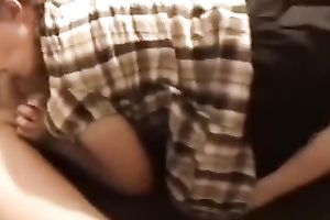 Amateur redhead hussy sucks a lascivious man's jock greedily