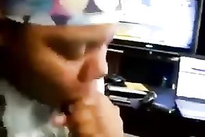 Chubby dark colleague hottie gives me head in my office