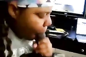 Chubby dark colleague hottie gives me head in my office