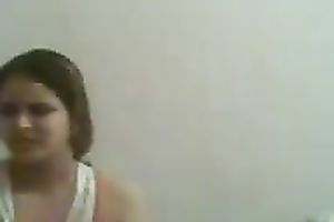 Amateur big beautiful woman flashes her large natural bazookas for the webcam