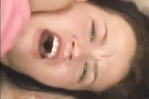 Marvelous black-haired strumpet acquires a facial cumshot