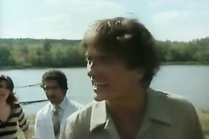 Stunning retro scene with coeds playing basketball outdoors