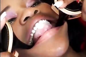 Busty swarthy sweetheart acquire team-fucked hard in her bed by bald jerk