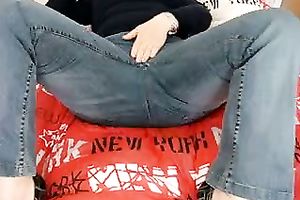 Busty cougar takes her jeans off and masturbates on web camera