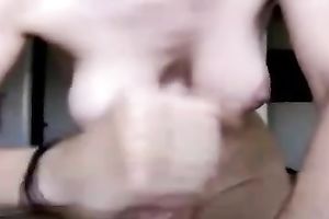 My GF gives me a hand and lets me cum in her face hole