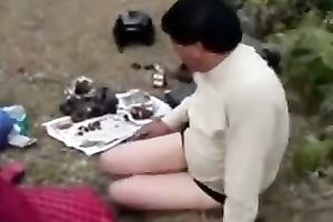 Ugly amateur milf receives her vagina group-fucked unfathomable in the mountains
