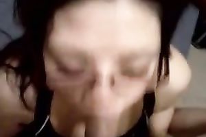 Petite brunette hair girlfriend in glasses blows jock for facial