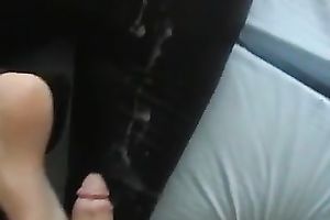 My breasty German sweetheart acquires a load of cum on her leggings
