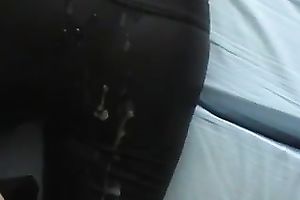 My breasty German sweetheart acquires a load of cum on her leggings