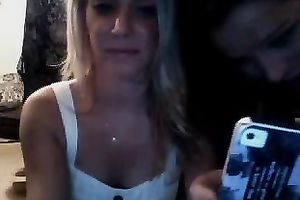 Blonde cute playgirl and her humorous dirty slut wife ally on web camera