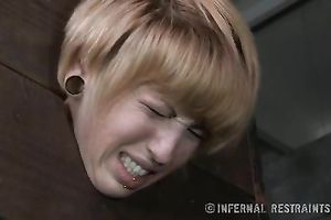 Lusty blond honey with precious shapes is tortured in a dungeon