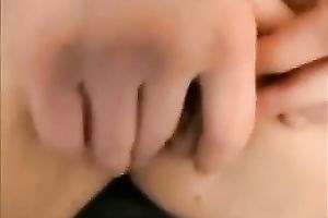 Pretty gal fingers her cum-hole in advance of engulfing and titfucking my dick