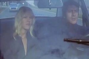 Cute blond fingers her love tunnel in a car and lets a fellow see her