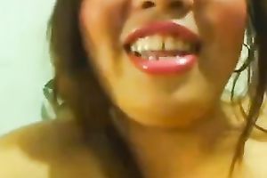 Plump Asian bimbo with biggest saggy scones is rubbing her shaved slit for me