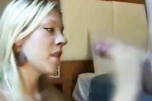 Sperm lust golden-haired sucks her boyfriend's dong like a sex dominant-bitch