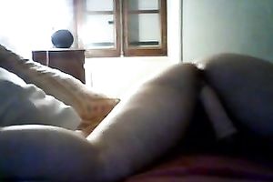 Horny fattie enjoying a marital-device in her palpitating muff
