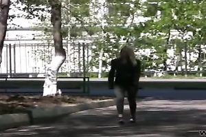 Lovely amateur Russian legal age teenager is constrained in public