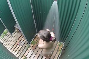 Stunning brunette hair hottie is caught on hidden livecam in shower