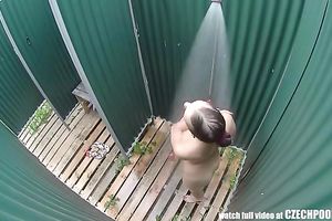 Stunning brunette hair hottie is caught on hidden livecam in shower