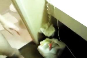 Friend's miniature white gf goes mad choking on my dark monster weenie