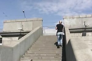 Irina soaks her jeans whilst walking down the city