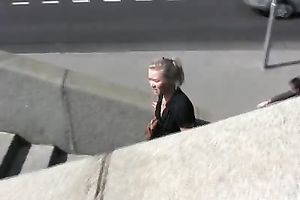 Irina soaks her jeans whilst walking down the city