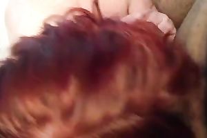 Redhead older chunky slutty wife gives blow job very gently and carefully
