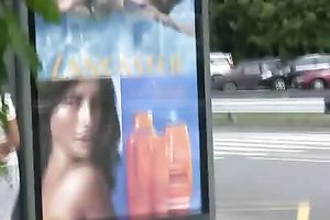 Kristina pees in her taut jeans in a public place