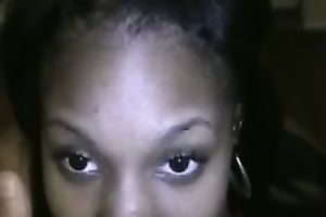 My ebony white women strips for me and then sucks my swollen dick