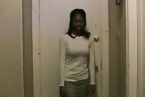 My ebony white women strips for me and then sucks my swollen dick