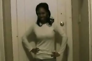 My ebony white women strips for me and then sucks my swollen dick