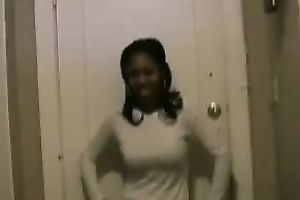 My ebony white women strips for me and then sucks my swollen dick