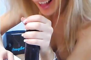 Blonde chick Lily toys her bawdy cleft after sucking a sextoy