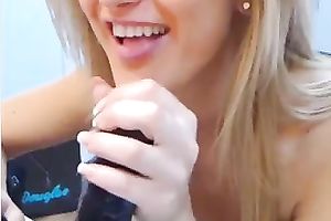 Blonde chick Lily toys her bawdy cleft after sucking a sextoy