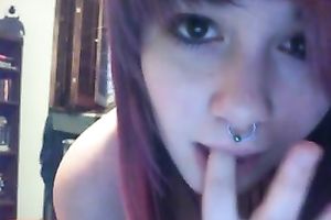 Nasty pierced legal age teenager entertains herself by rubbing her fine pussy