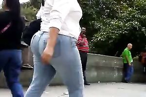 Big moist a-hole of a stranger hotwife on the street in hawt jeans