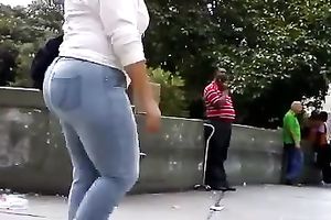Big moist a-hole of a stranger hotwife on the street in hawt jeans