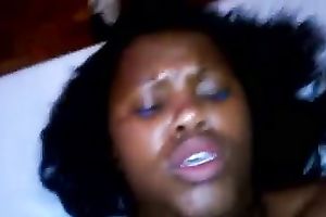 My bulky swarthy husband groans loudly as I fuck her taut chocolate hole