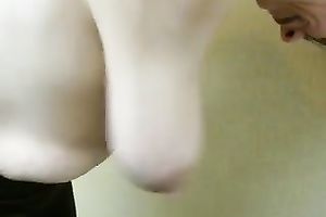 My excited spouse loves to play with my large saggy milk sacks