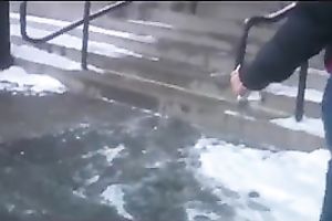 Winter spy livecam movie scene with a big-assed woman wearing jeans