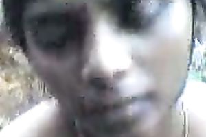 Dark skin Indian legal age teenager girlfriend blows my dick outdoors