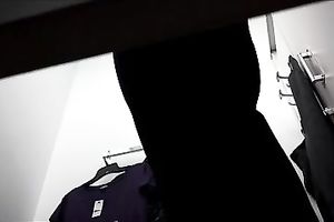 Caught on hidden livecam movie in the changing room wearing pants