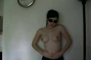 Young skanky emo cheating wife shows off her charming white titties