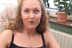 Bosomy non-professional doxy Christina fingers her cookie in homemade solo