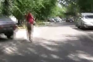 A voyeur fetishist spies on brunette hair Russian hottie pissing